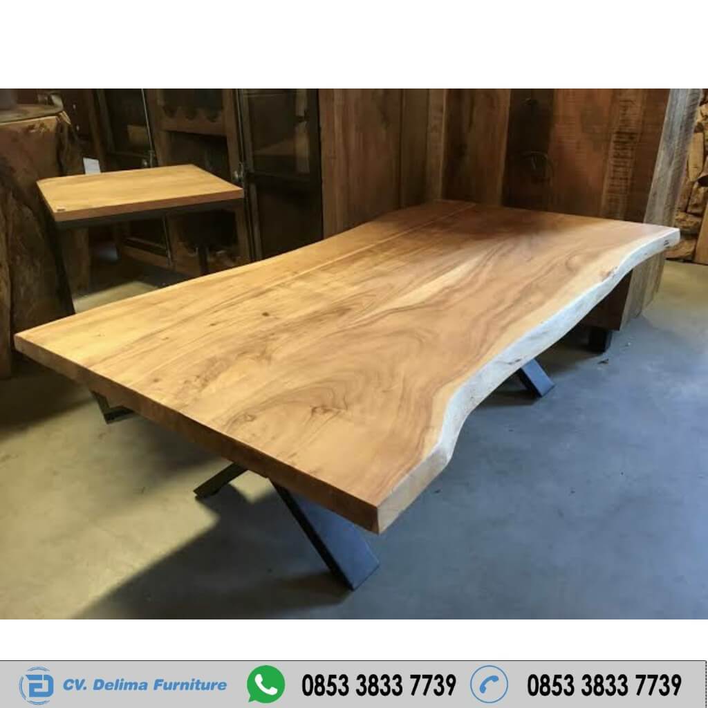 jual meja kayu jati tebal lebar sisi alami harga murah