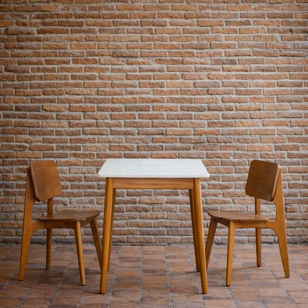 Meja Cafe Top Marmer 2 Kursi Kayu Jati