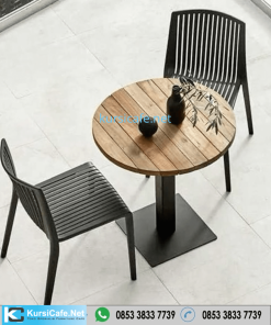 Meja Cafe Kayu Jati Outdoor kaki Besi