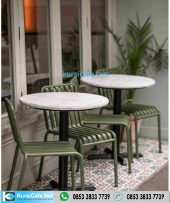 Meja Cafe kaki Besi Top Marmer Putih Bulat