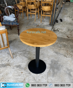 Meja Kafe Kayu Jati kaki Besi Bundar