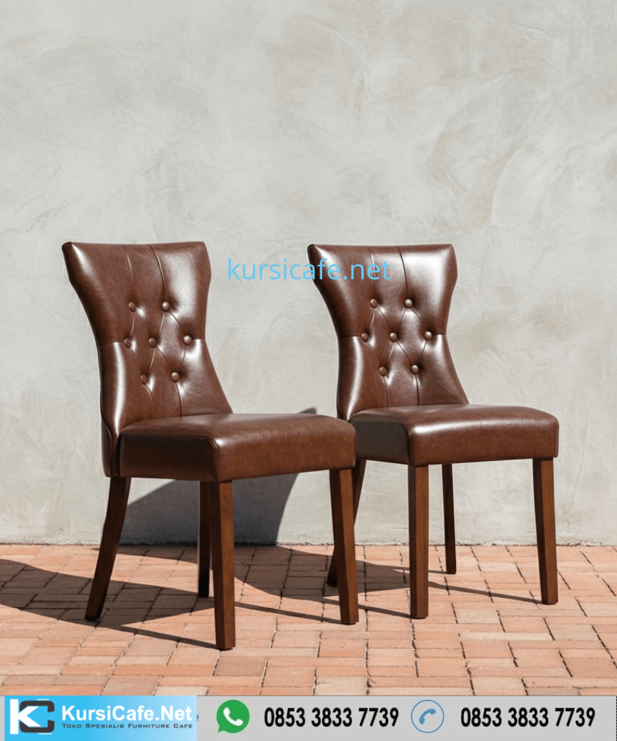 Kursi Makan Chesterfield Kulit Coklat Kancing