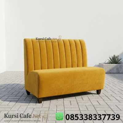 Booth Sofa Cafe Kain Velvet Kuning Sandaran Tinggi