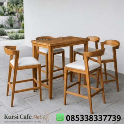 Meja Bar Jati Solid 4 Kursi Tinggi Minimalis