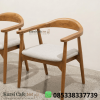 Jual Kursi Makan Jati Natural Sandaran Lengkung Jok Putih