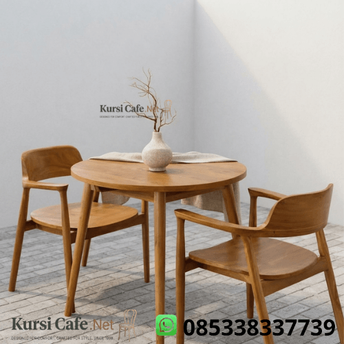 Meja Cafe Bulat Kayu Jati 2 Kursi Armchair Full Kayu
