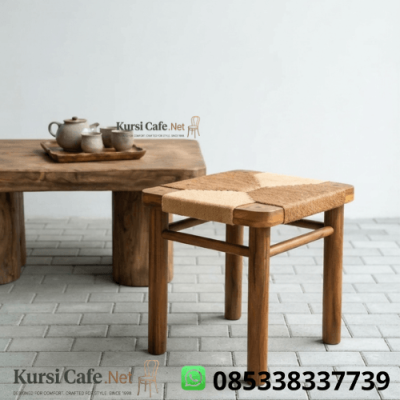 Kursi Stool Jati Anyaman Rami Minimalis