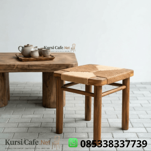 Kursi Stool Jati Anyaman Rami Minimalis