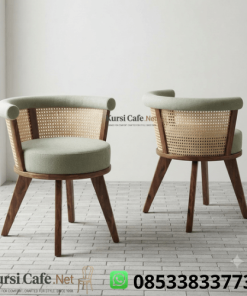 Kursi Cafe Jati Rotan Jok Sage Green Minimalis