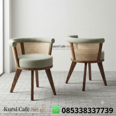 Kursi Cafe Jati Rotan Jok Sage Green Minimalis