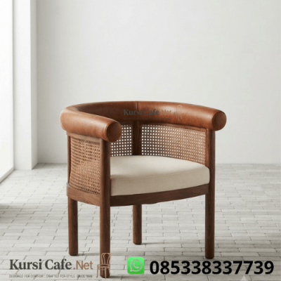 Kursi Cafe Jati Rotan Kulit Coklat Minimalis