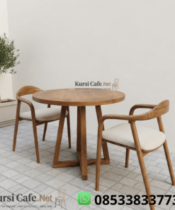 Set Meja Cafe Bulat 2 Kursi Jati Minimalis