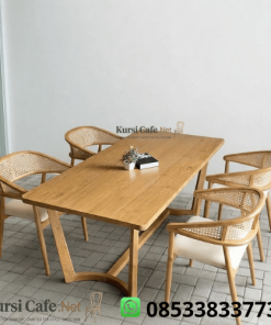 Set Meja Makan Jati 4 Kursi Rotan Minimalis