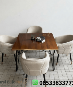 Set Meja Makan 4 Kursi Sofa Krem Minimalis