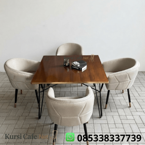 Set Meja Makan 4 Kursi Sofa Krem Minimalis