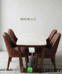 Set Meja Makan Marmer 4 Kursi Coklat Minimalis