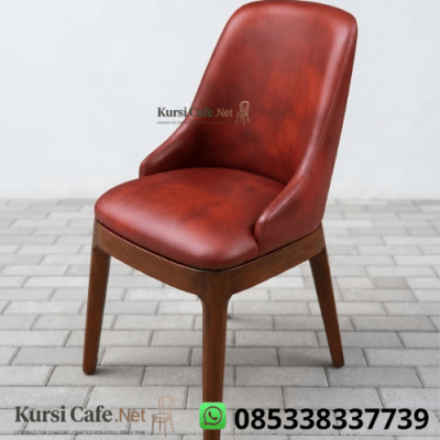 Kursi Makan Jati Jok Kulit Merah Maroon Minimalis