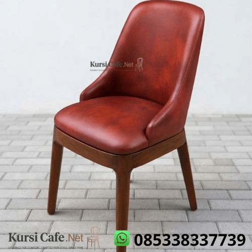 Kursi Makan Jati Jok Kulit Merah Maroon Minimalis