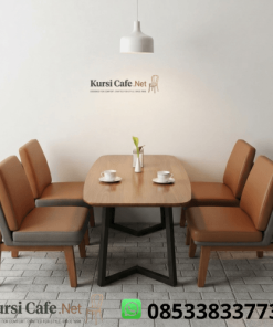 Set Meja Cafe Jati 4 Kursi Coklat Minimalis