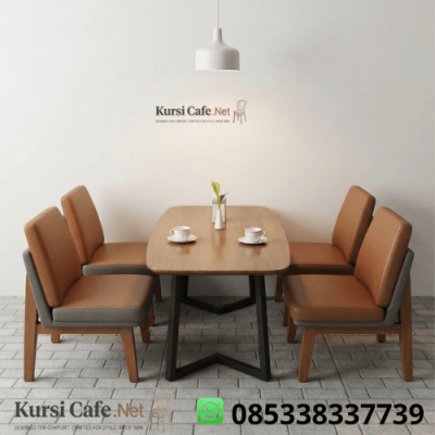 Set Meja Cafe Jati 4 Kursi Coklat Minimalis