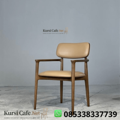 Kursi Cafe Jati Lengan Jok Krem Minimalis