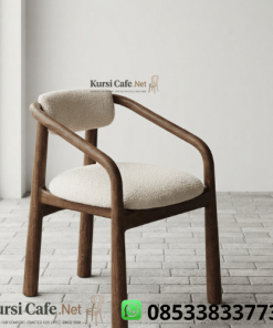 Kursi Cafe Jati Lengan Lengkung Boucle Putih Minimalis