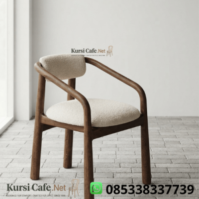 Kursi Cafe Jati Lengan Lengkung Boucle Putih Minimalis