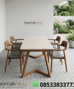 Harga Meja Makan Marmer Jati 4 Kursi Lengan Grey Japandi