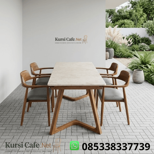Harga Meja Makan Marmer Jati 4 Kursi Lengan Grey Japandi